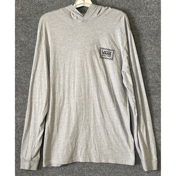 Vans Other - Vans Mens Long Sleeve Hooded T-Shirt Gray Checkerboard Logo Graphic Tee Large